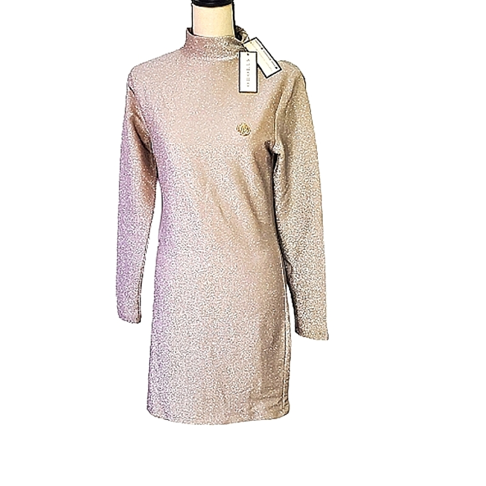 ODOLLS Champagne Long Sleeve Mock Neck Gold Shimmer Dress,Size 10, NWT